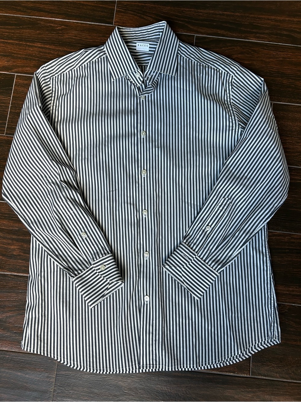 Xacus Black and White Vertical Stripe Dress Shirt